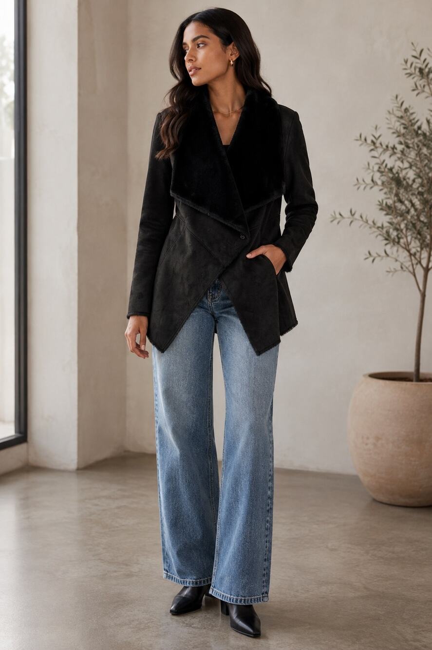 Velvet by Graham & Spencer Faux Suede Sherpa Lined Jacket Black Small